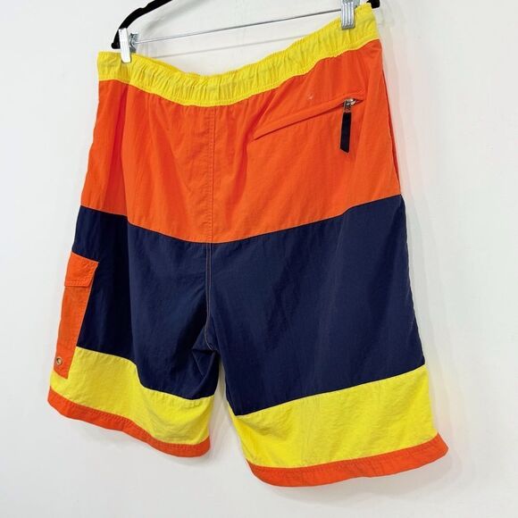 Polo Ralph Lauren Navy Orange Yellow Drawstring Waist Swim Board Shorts - Picture 8 of 14